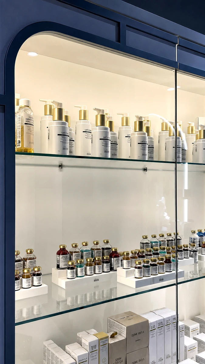 Витрина Biologique Recherche с продуктами